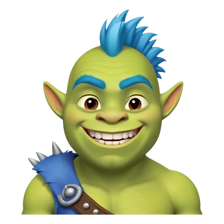 Shrek with a blue mohawk smiles a toothless smile sticker
