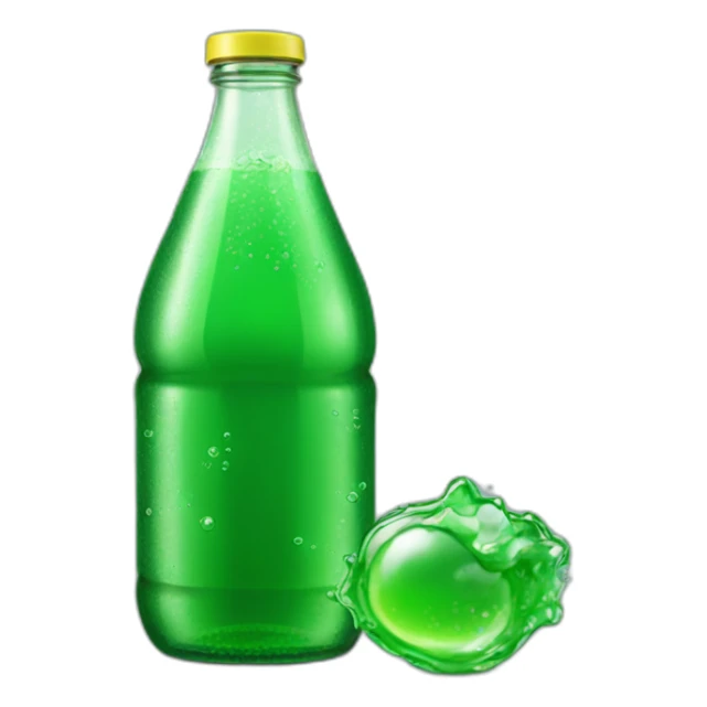 Glass bottle of sprite with green liquid sticker