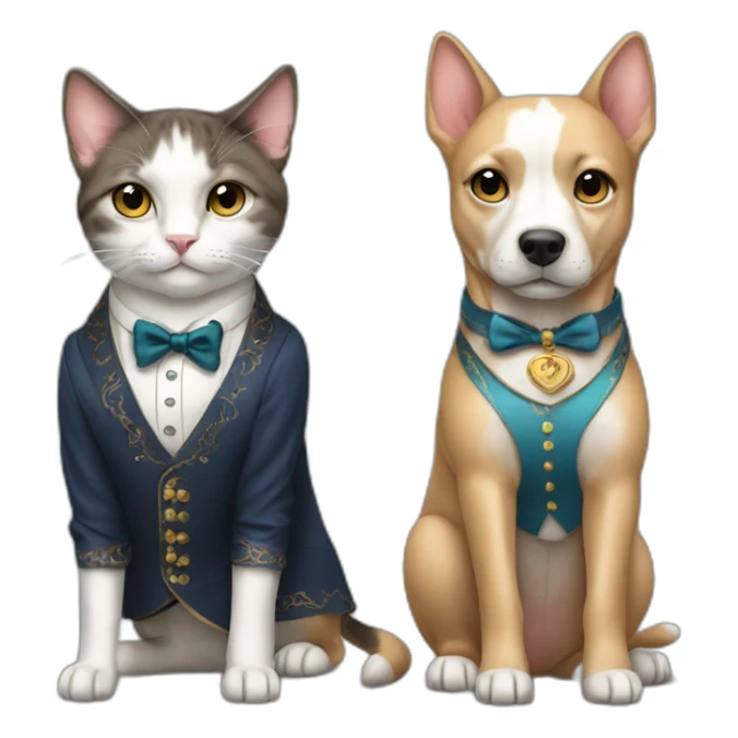 Dog and cat in fancy clothes sticker