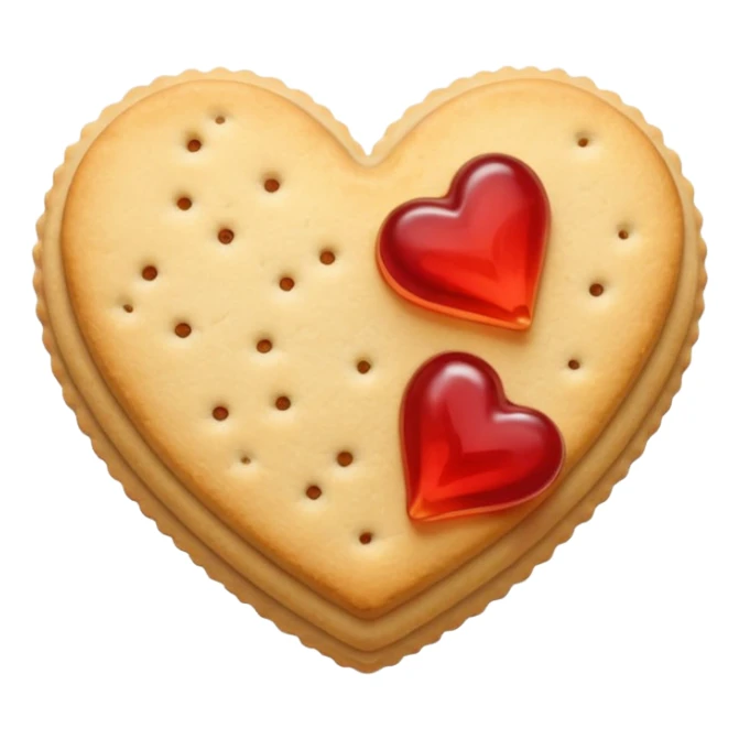 Realistic shortbread cookie in the shape of a heart with light red jelly sticker