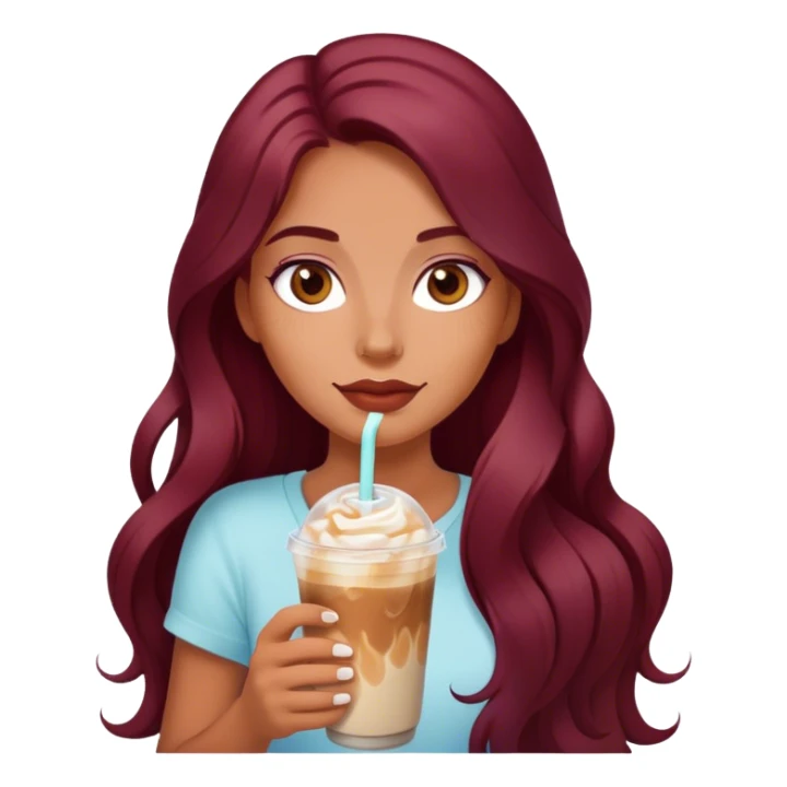 Burgundy long haired tanned girl with iced latte sticker