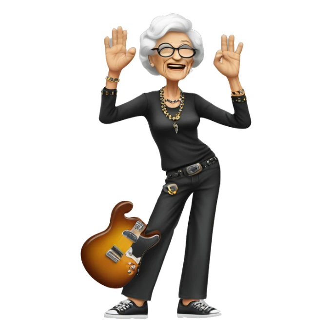 stylish rocker elderly woman making the rock’n’roll gesture sticker