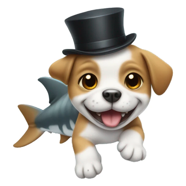 Puppy wearing a top hat riding a shark sticker