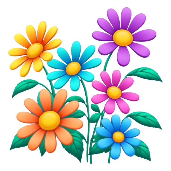 3D, psychedelic colored hippie style flowers in a line sticker
