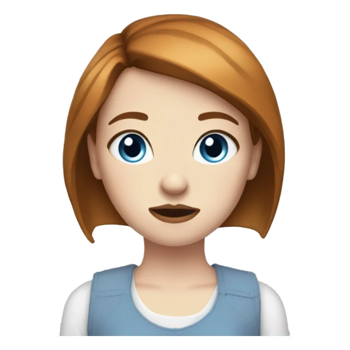 Girl with micro bangs dark ginger brown hair, blue eyes, pale skin, alternative clothing, stressed out and tired sticker