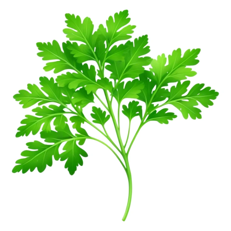 Cinematic Realistic Parsley Emoji, Fresh and vibrant, with bright green, frilly leaves that seem to shimmer with vitality. The plant exudes a sense of healthy growth and aromatic zest, inviting both beauty and flavor into any dish. Soft glowing outline, capturing the essence of freshness, health, and culinary delight in a sprig of parsley! sticker
