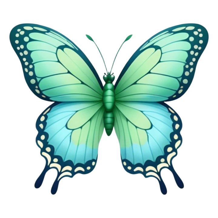 A delicate butterfly with deep green and pastel blue wings resting on a soft green satin ribbon. sticker