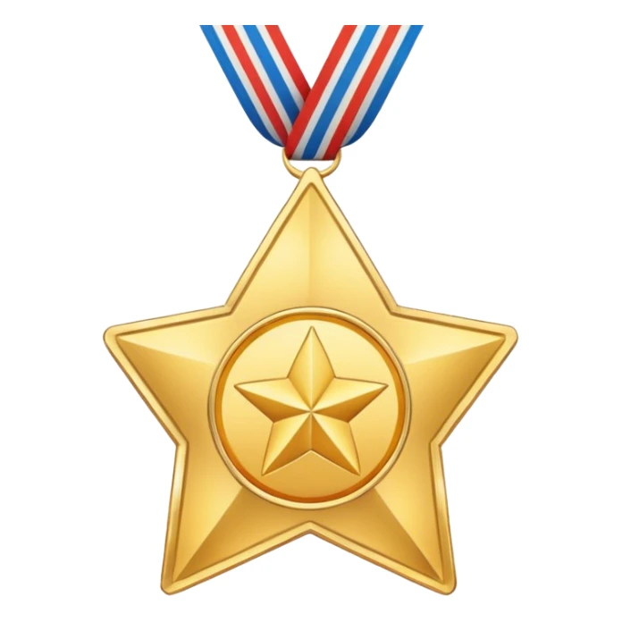 JUST THE CIRCLE golden medal in star shape, central empty space, details in border, golden sticker
