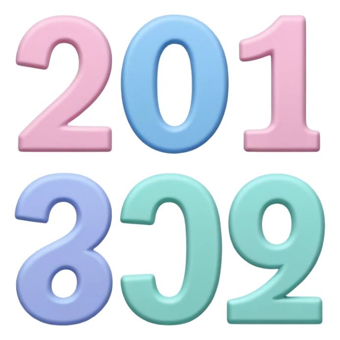 Numbers 1, 2, 3 in pastel colors (pink, blue, green), Pixar-style 3D, hand-drawn texture, soft shadow, transparent background sticker