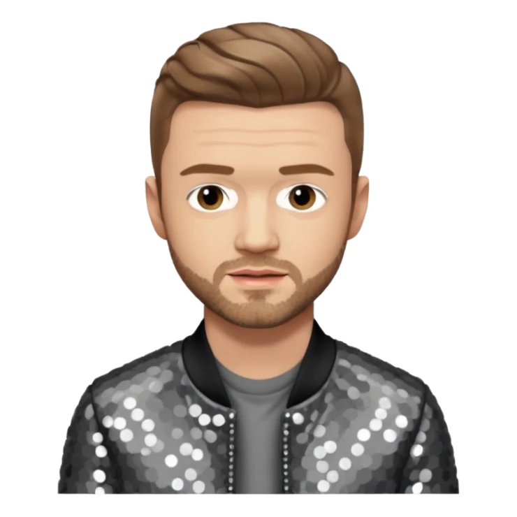 Justin Timberlake with gray sequin jacket, black shirt , light brown hair, light skin sticker
