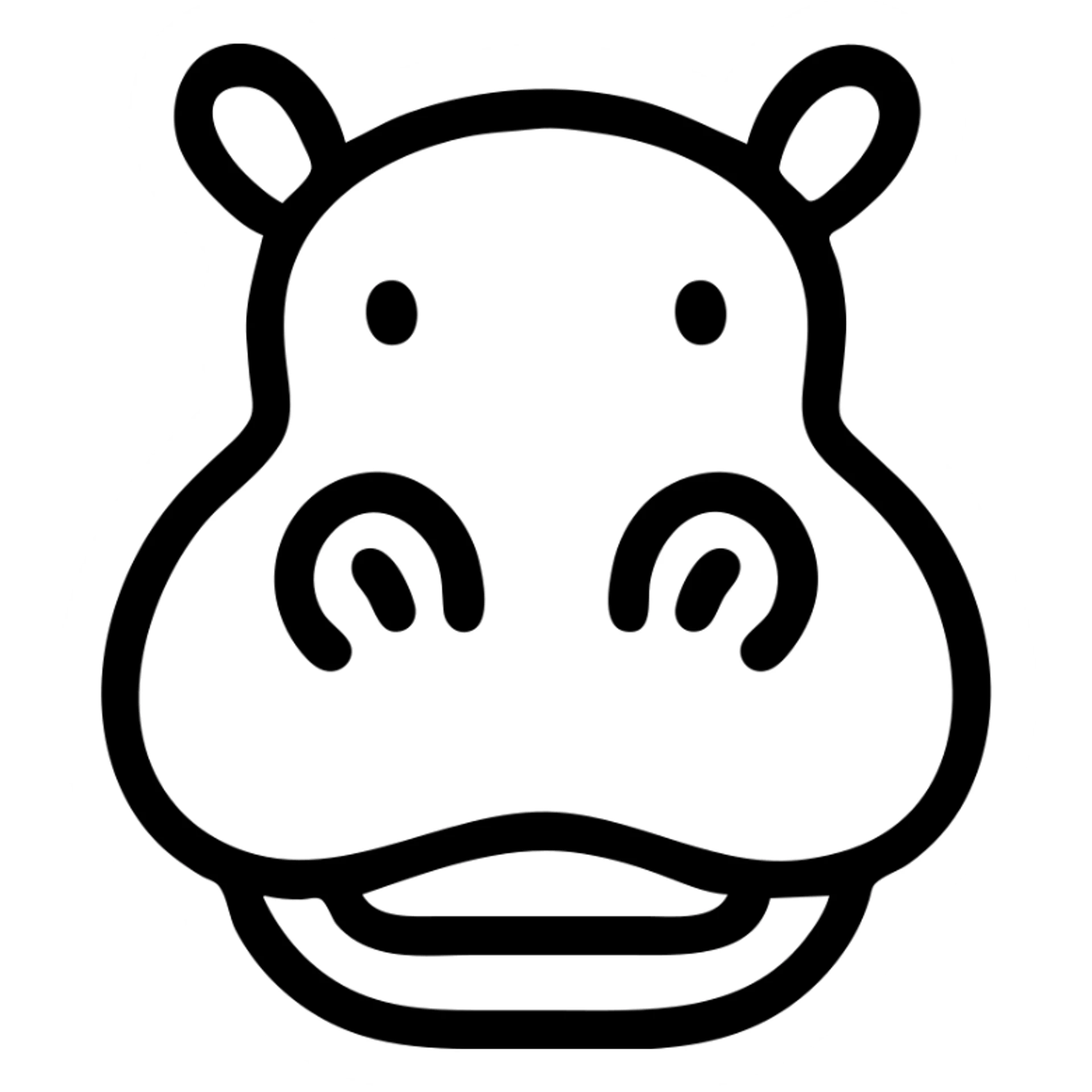 stylized hippopotamus head icon, large nostrils, wide mouth, small ears, modern icon style sticker