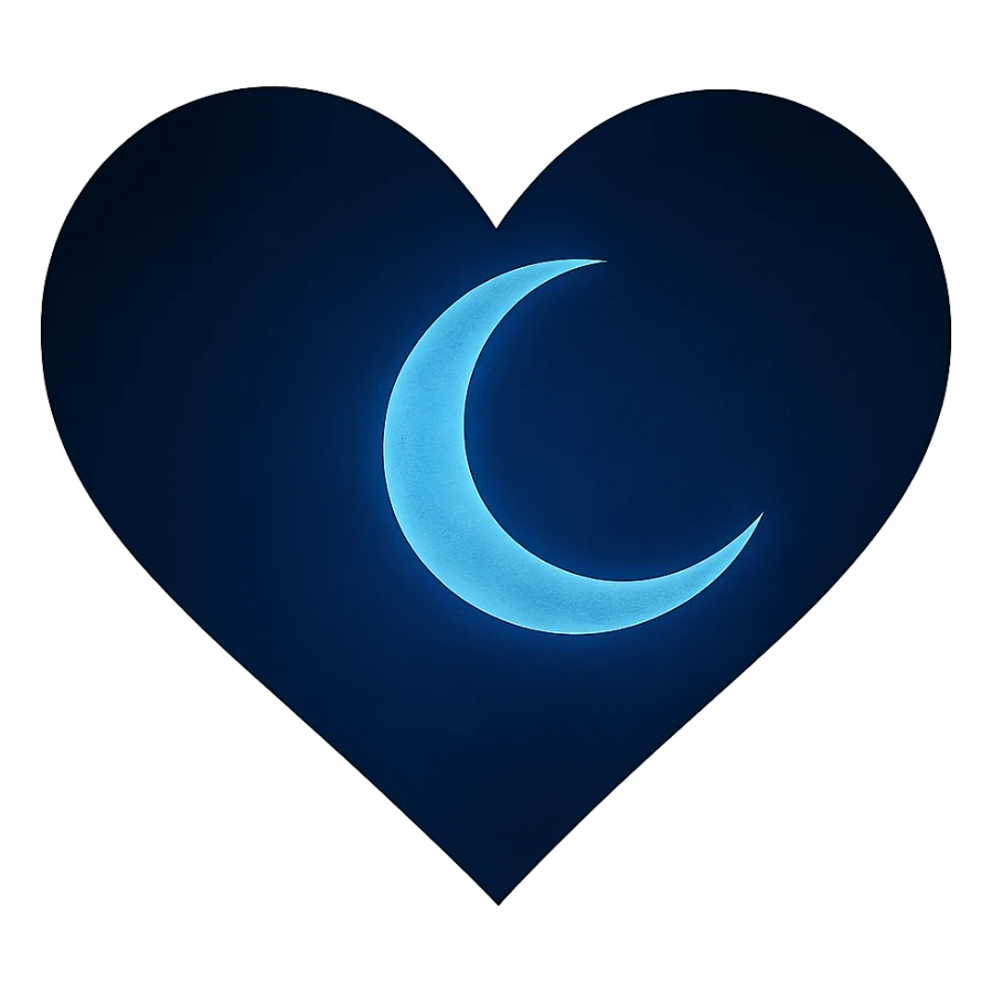 Keep only the heart with a crescent moon inside, midnight blue colors, no background. sticker
