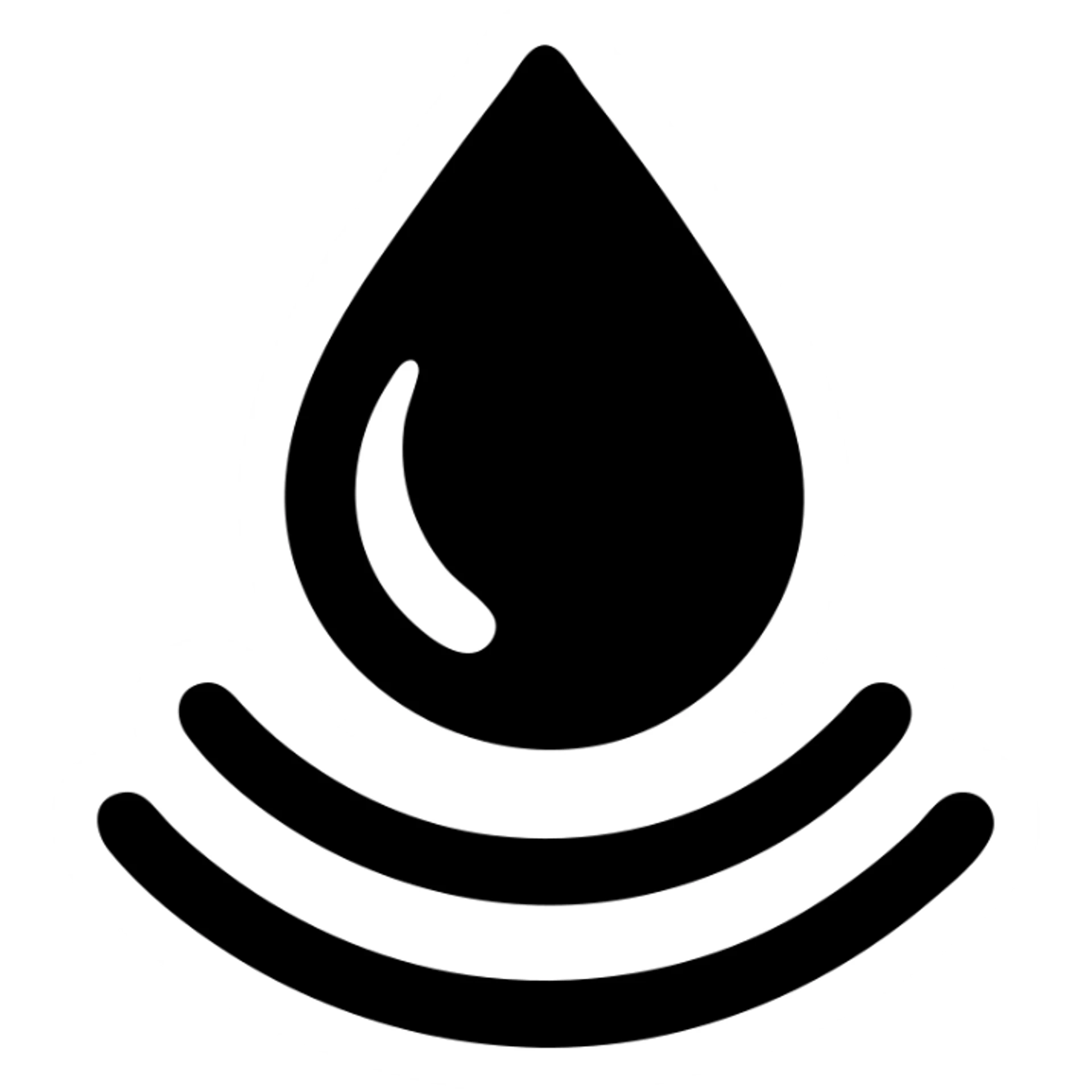 solid icon of a water droplet on glossy black mirror paint, minimal repellent effect with lines, elegant and minimal sticker
