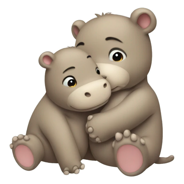 tan teddy bear hugging a baby hippo sticker