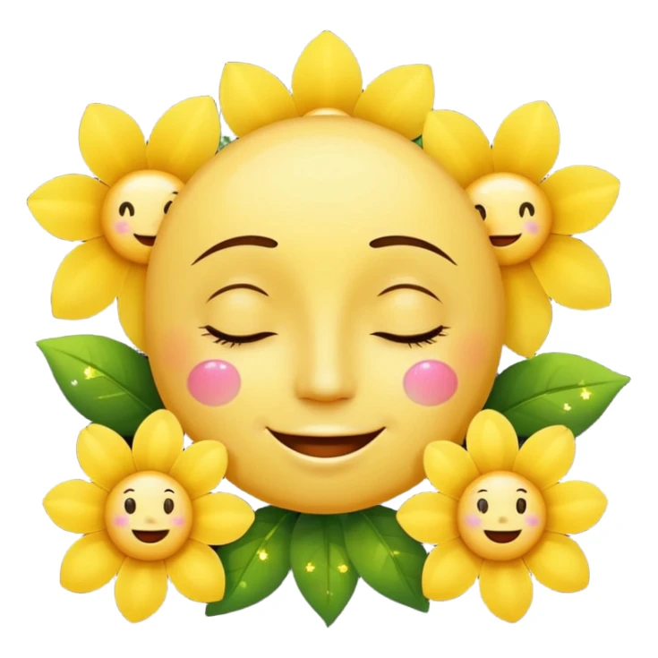 🥺🌸🥰😲✨ The face is a round yellow face, combined with other expressions and symbols. sticker