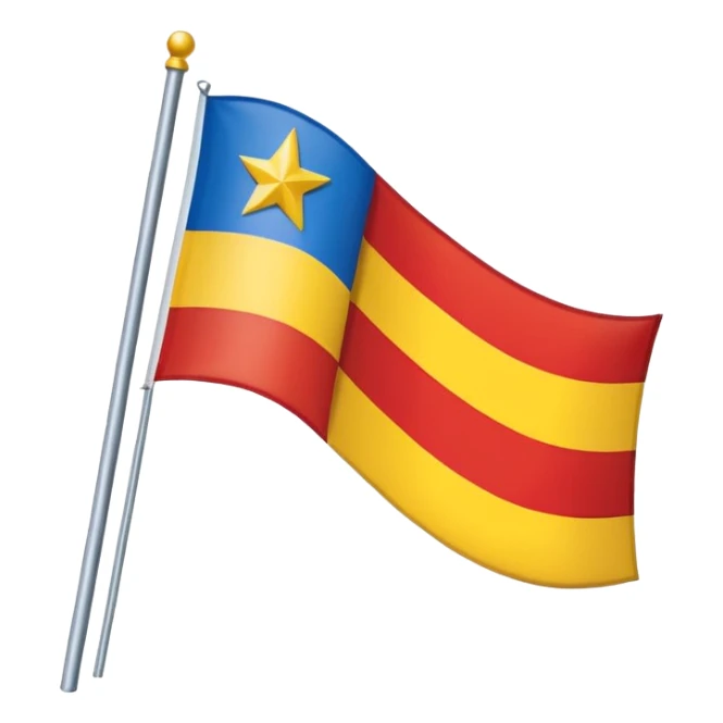 A flag with nine horizontal stripes, alternating red and yellow, starting and ending with yellow. On the left side, a blue triangle pointing to the center, with a white five-pointed star inside. sticker