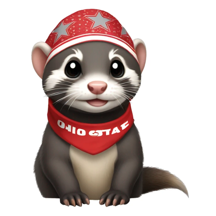 Ferret wearing an Ohio state bandana around its neck sticker
