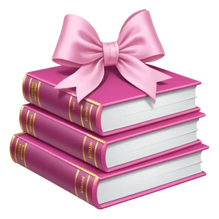 Pink Books stacked up and tied together by a white bow sticker