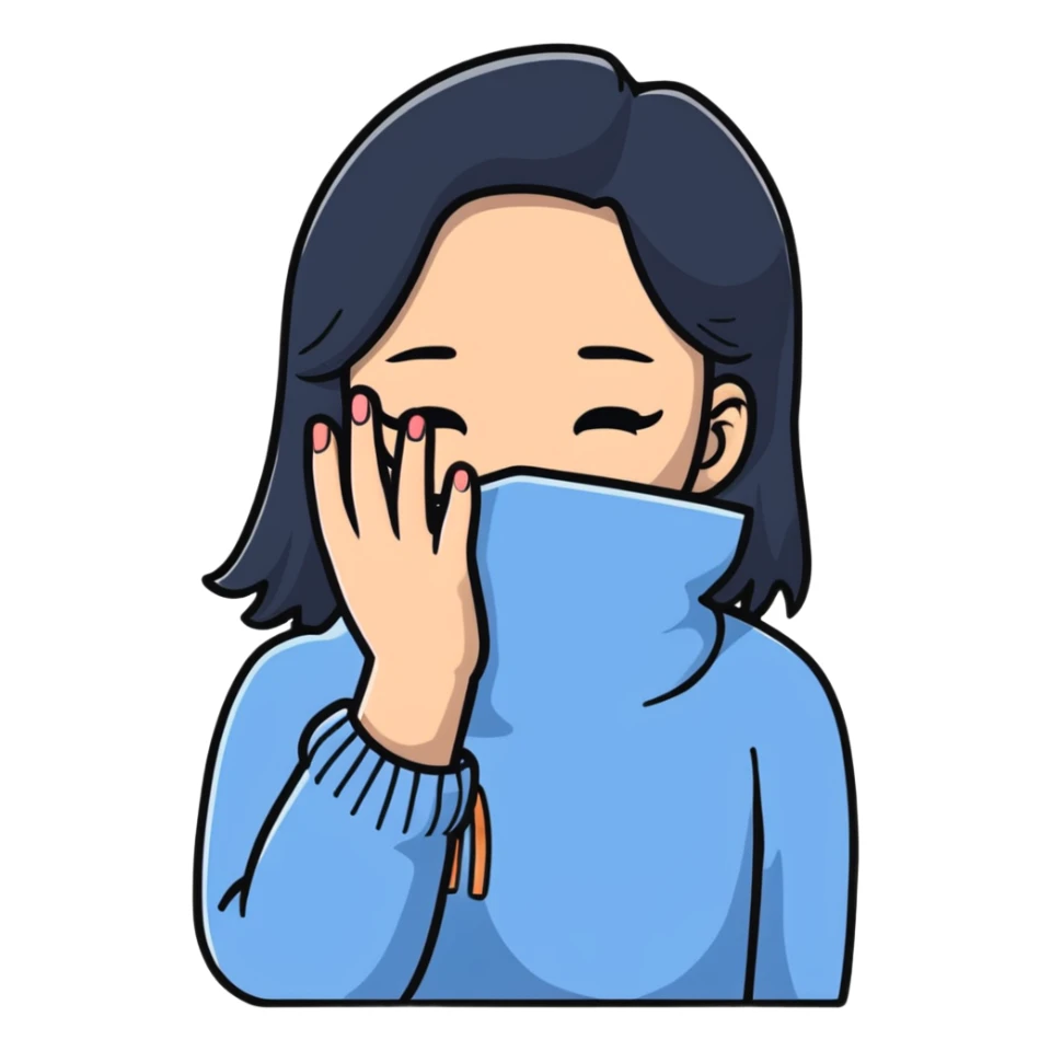 pastel blue girl covers her face with her hand sticker