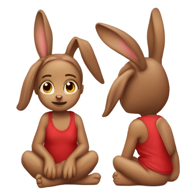 Cute brown floppy downward ears rabbit girl  wearing red tshirt sitting  sticker