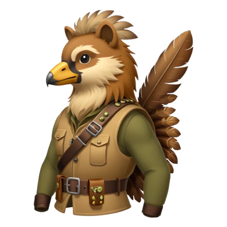 A bird bombadier, bandolier of grenades, side profile, forest critter sticker