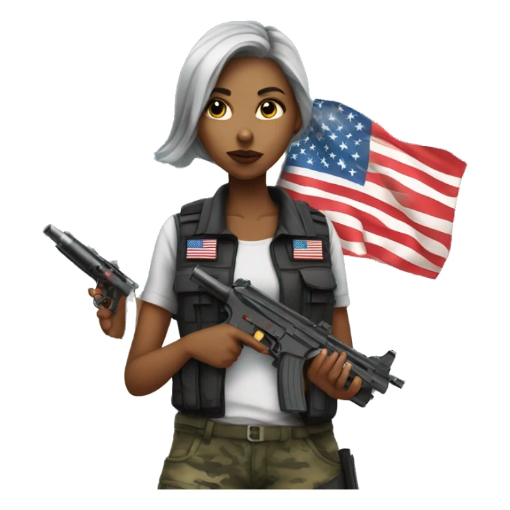 Female with American flag shirt smoking and hold airsoftgun sticker