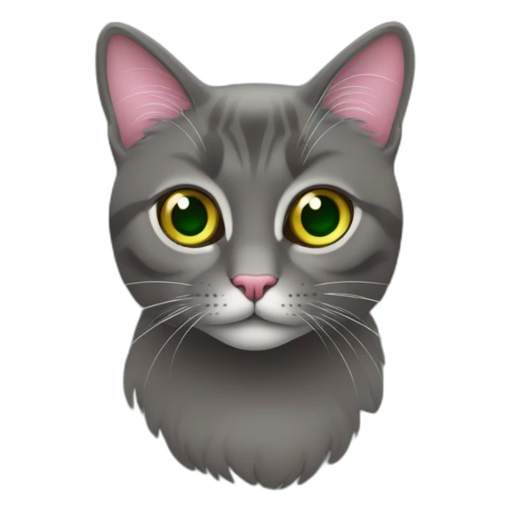 gata rajada cinza escuro e verde, nariz rosa e olhos amarelos com cara feliz sticker