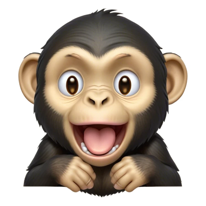Cinematic Cute Yawning Chimpanzee Portrait Emoji, Head tilted slightly with a dramatic, wide-open yawn, showcasing a gently textured face with half-closed, drowsy eyes and an open, relaxed expression, Simplified yet irresistibly adorable features, highly detailed, glowing with a soft, cozy glow, high shine, relaxed yet expressive, stylized with a dash of whimsical primate charm, soft glowing outline, capturing the essence of a drowsy yet affectionate guardian that seems ready to stretch out for a nap! sticker