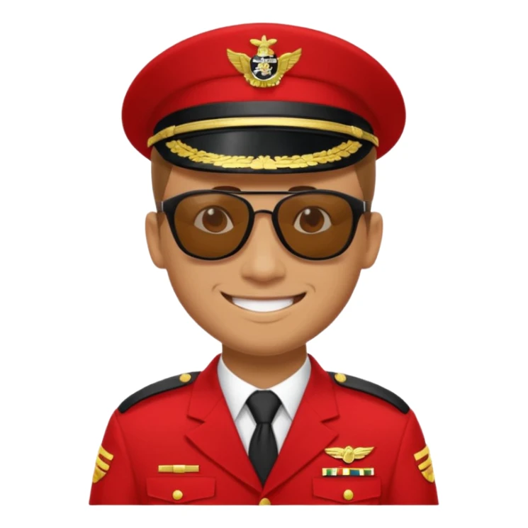 Smiling military man with sunglasses in red uniform sticker