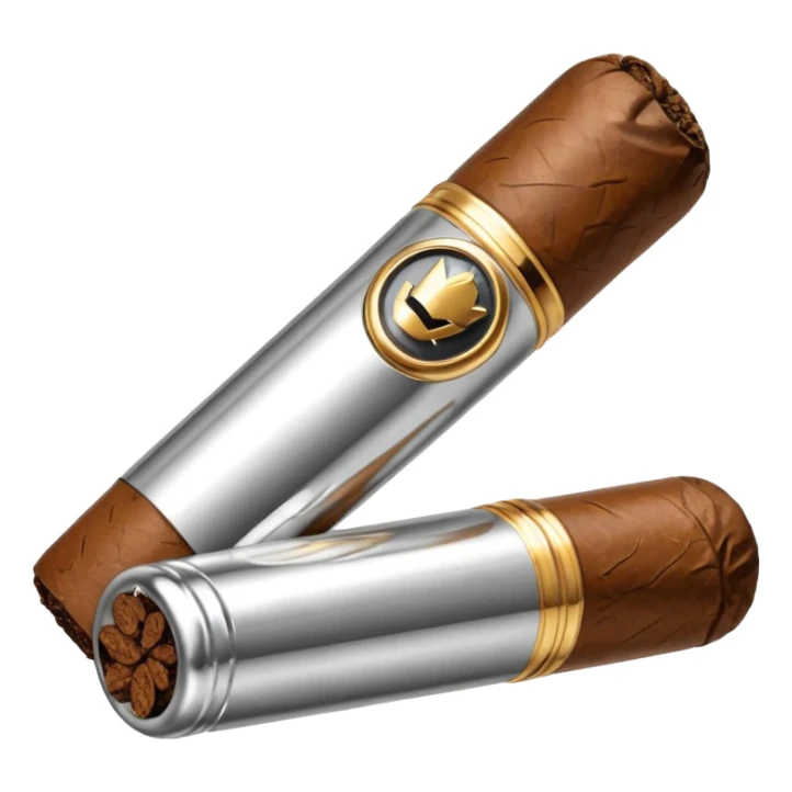 A luxury cigar emoji made of silver chrome, smooth metallic texture, minimal shape, glossy reflections, rich swag aesthetic, iOS emoji style, centered, clean white background sticker