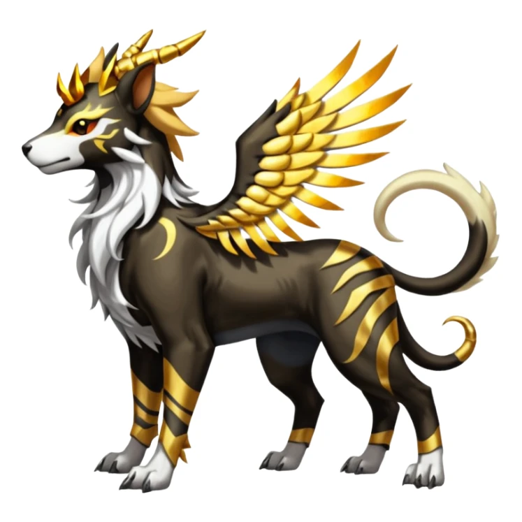Solarpunk solar aesthetic shiny glowing divine lighting glimmering shimmering Houndoom-Solgaleo-Tigress-Luxray-Trico-Gryphon-fusion (full body) sticker