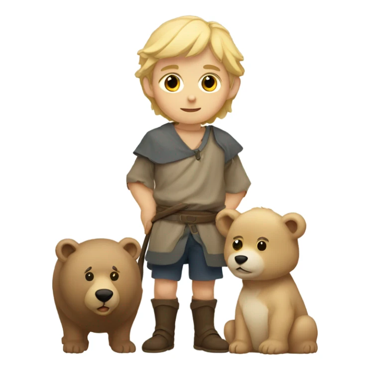 young shepherd with blond hair 10th century with short tunic and bear sticker