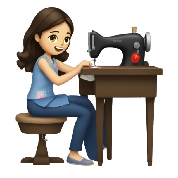 Brunette girl sewing  sticker