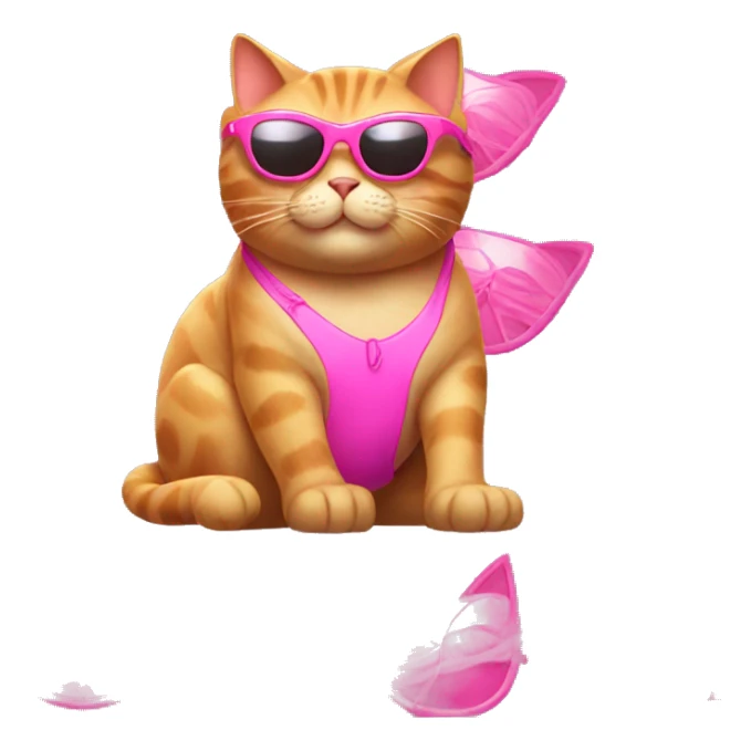 Cat with pink sunglasses and pink flipflops and pink bikini sticker