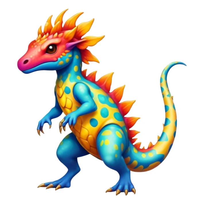 a colorful edgy vernid-fionbri-creature with splash patterns full body sticker