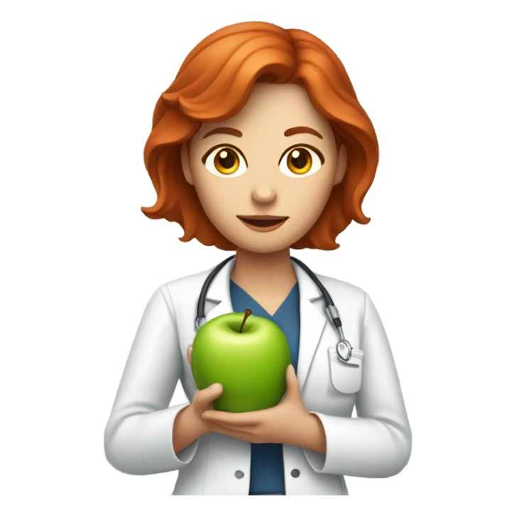 medium red hair woman nutritionist with apple sticker