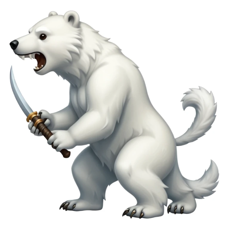 Polar bear with brown fur, saber fangs and a wolf’s tail sticker