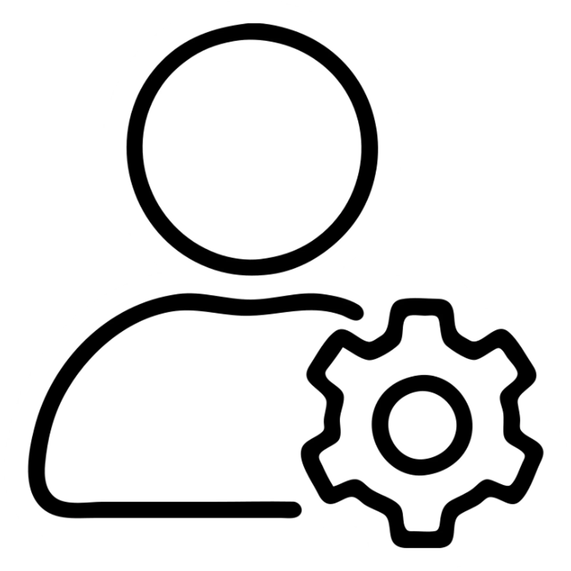 user management icon with single user, outlined, 24 by 24 px, 1 px stroke sticker