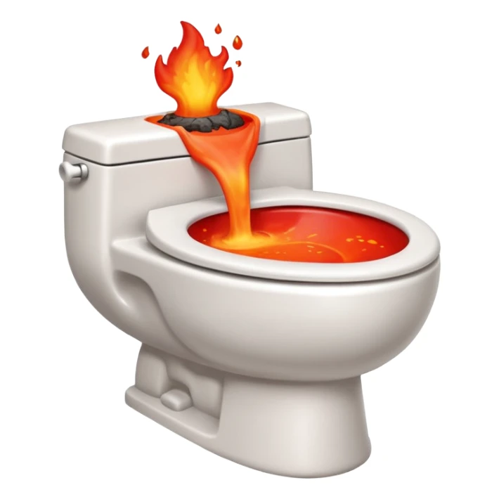 A smiling, happy, white-colored toilet with lava coming from its bowl sticker