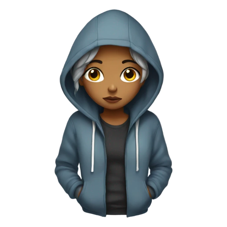 Sad girl wearing hoodie with eyeliner sticker