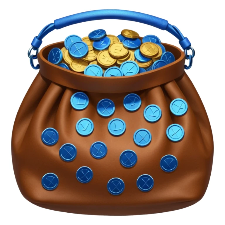 blue coins inside a brown leather bag  sticker