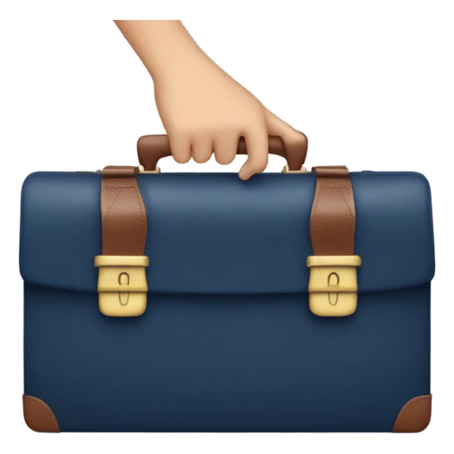 female hand with red manicure holding a dark blue business briefcase sticker