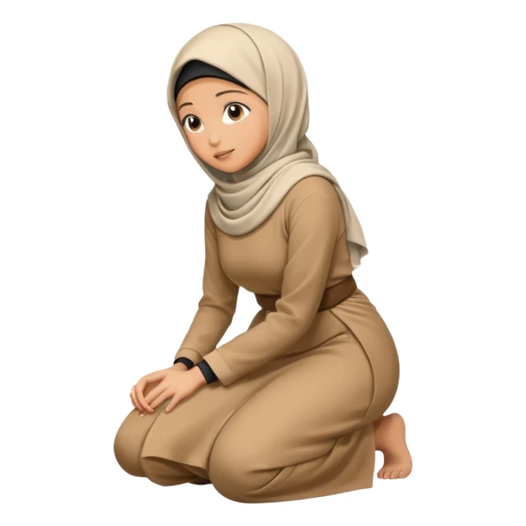 Woman Kneeling for Islamic prayer side view bent to the floor sticker