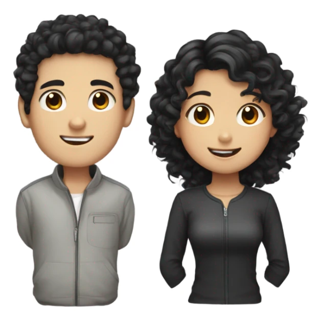 curly dark hair boy with asian long black hair girl  sticker