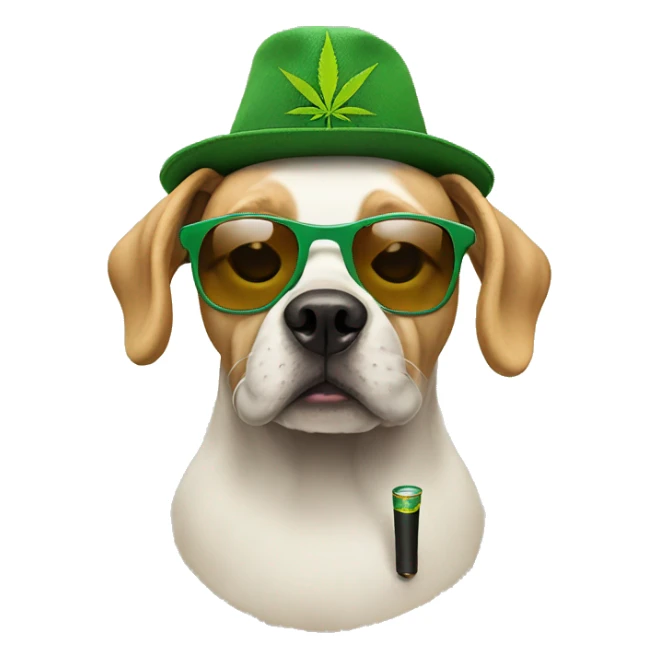 Dog wearing weed hat with sunglasses on and pipe in mouth sticker