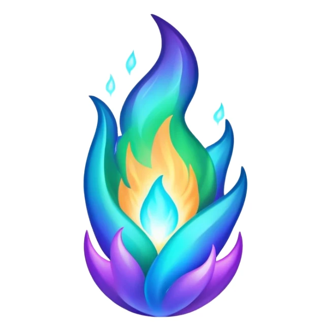 Shiny epic iridescent green blue and purple flame sticker
