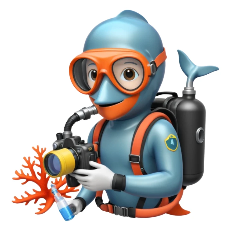 A brave dolphin in diver mask and oxygen tank, exploring coral with a waterproof camera.

 sticker