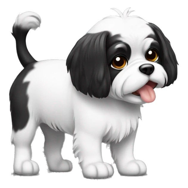 Emoji de um cachorrinho shitzu preto e branco de língua pra fora sticker