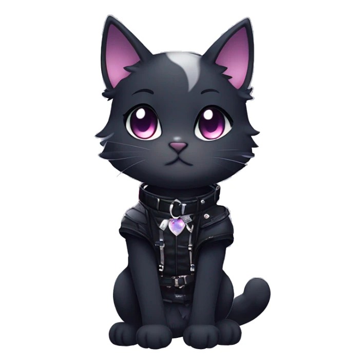 Gorgeous sparkly legendary gradient gothic dark techwear anime style anthro cat with blushing face aesthetic and pretty edgy black with collar and harness trending style sticker
