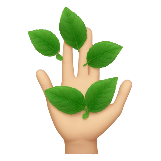 Mano con 5 dedos al lado de una hoja de menta al lado de 2 tipos de ríos sticker